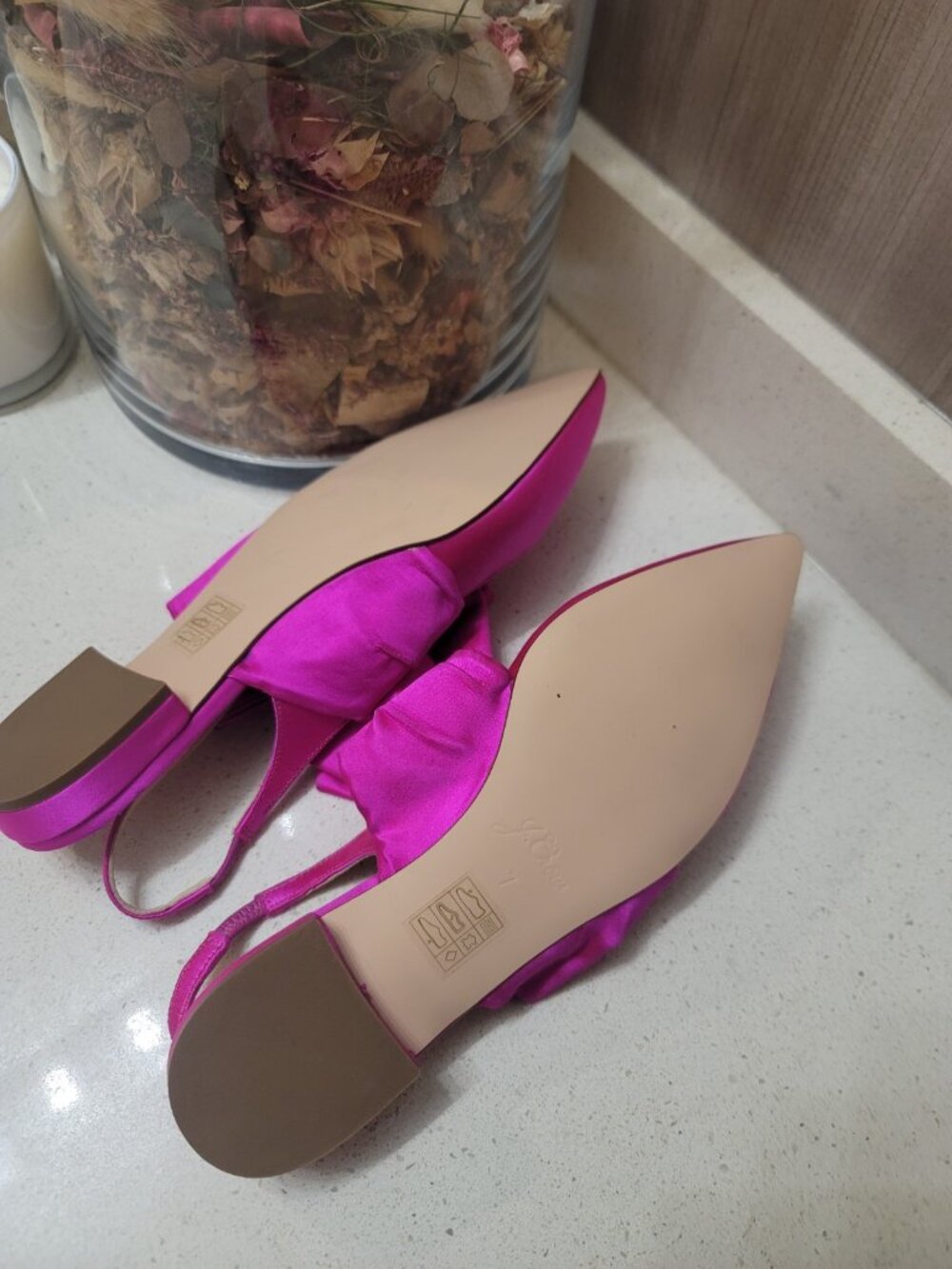 J.CREW Pink Bow Ballet Flats Satin Pointy Toe 7 Barbie Preppy Hot Pink Slip On - Picture 6 of 7
